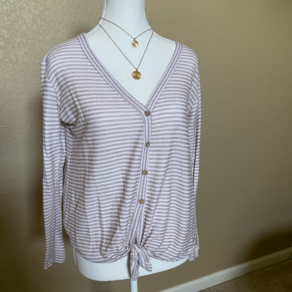 Sage Cream Striped Knit Top